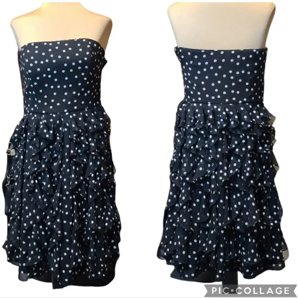 WHBM Strapless Polka Dot Ruffle Dress Size 4